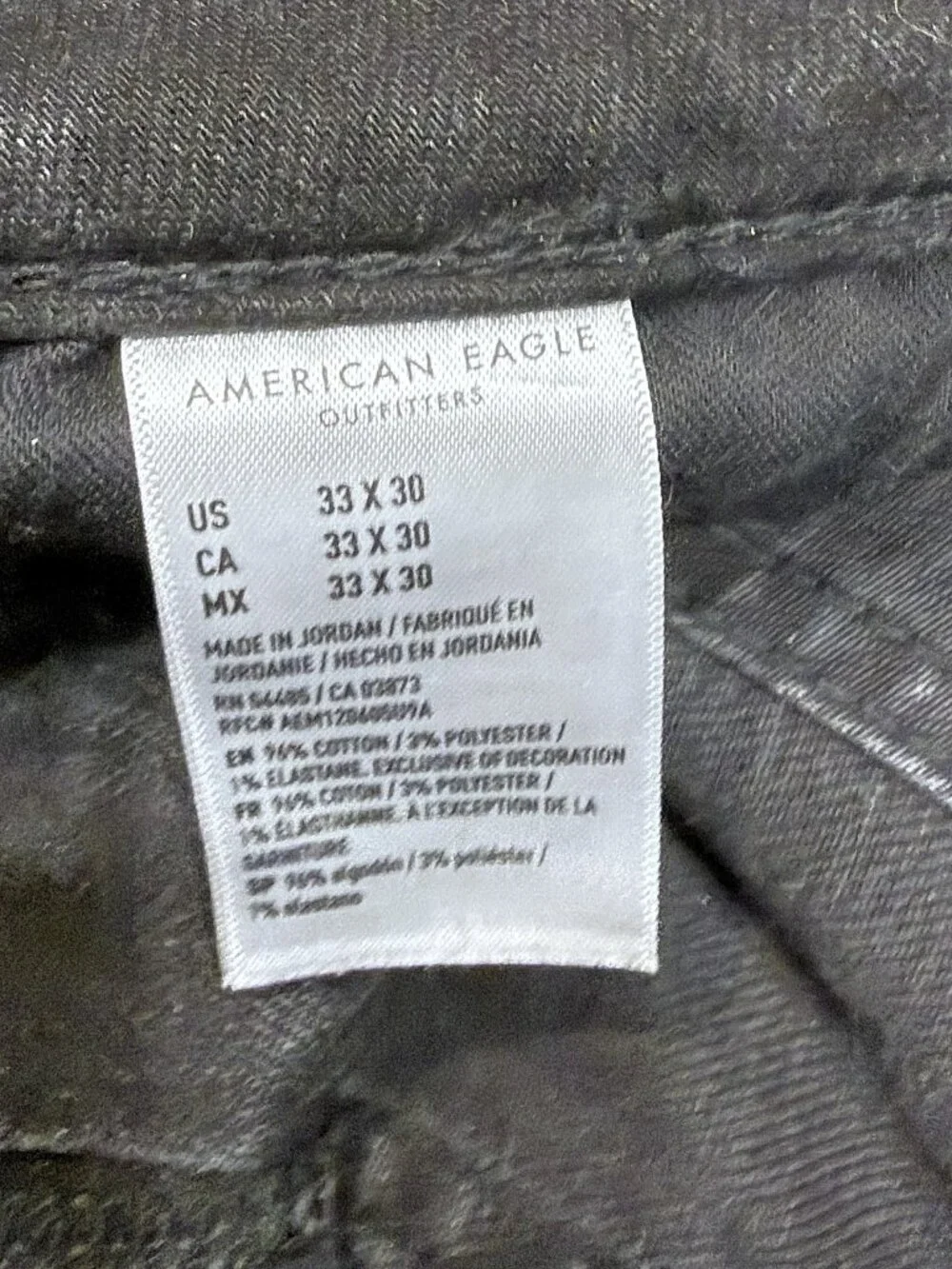 American Eagle AirFlex+ Mens Jeans 33x30 Washed Black Stretch Denim 5-Pocket